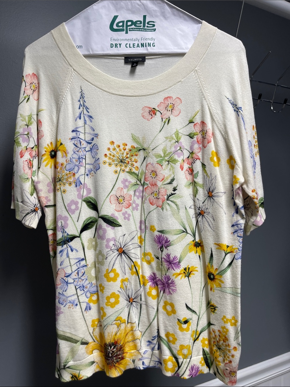 Talbots Cream Floral Short Sleeve Tee with Multicolor Wildflowers